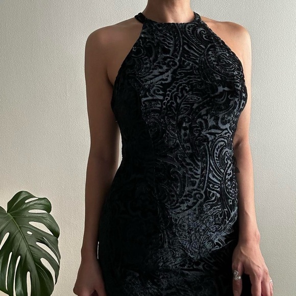 Vintage Velvet + Sheer Long Black Dress - Picture 3 of 8